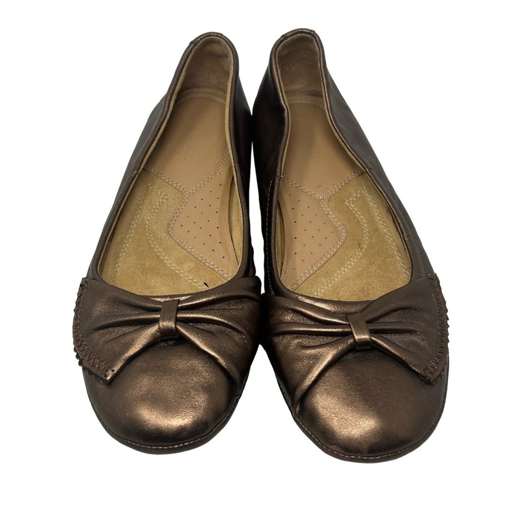 Naturalizer Capri Bow Leather Flats Metallic Bronze Flats Ballerina Womens 8.
